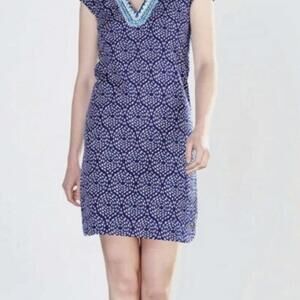 Hatley UK Blue Zara Patterned Cap Sleeve V-Neck Dress - Size - Small